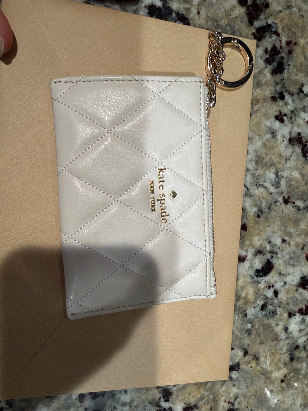 kate spade Quilted Leather Card Holder with Keyring in Ivory